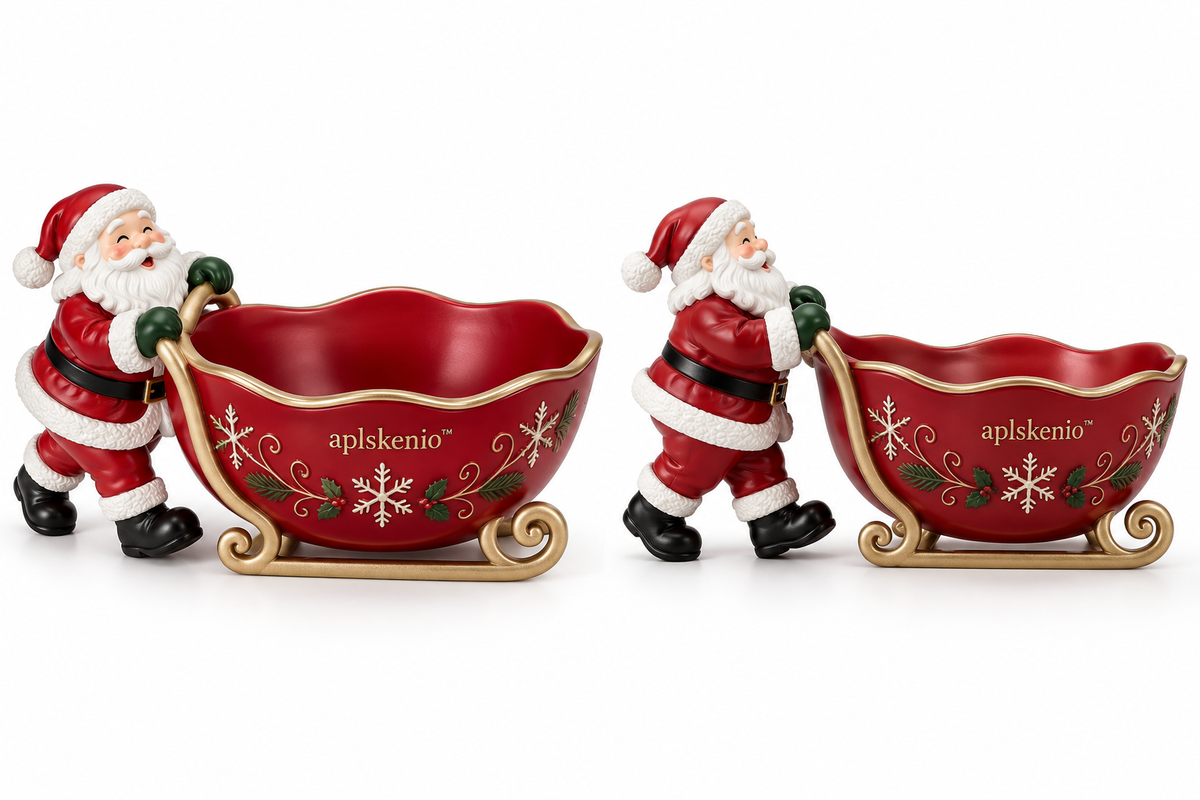 APLSKENIO™ Santa Sleigh Christmas Candy Bowl – Hand-Painted Holiday Tabletop Decoration for Wrapped Candy, Gifts & Ornaments
