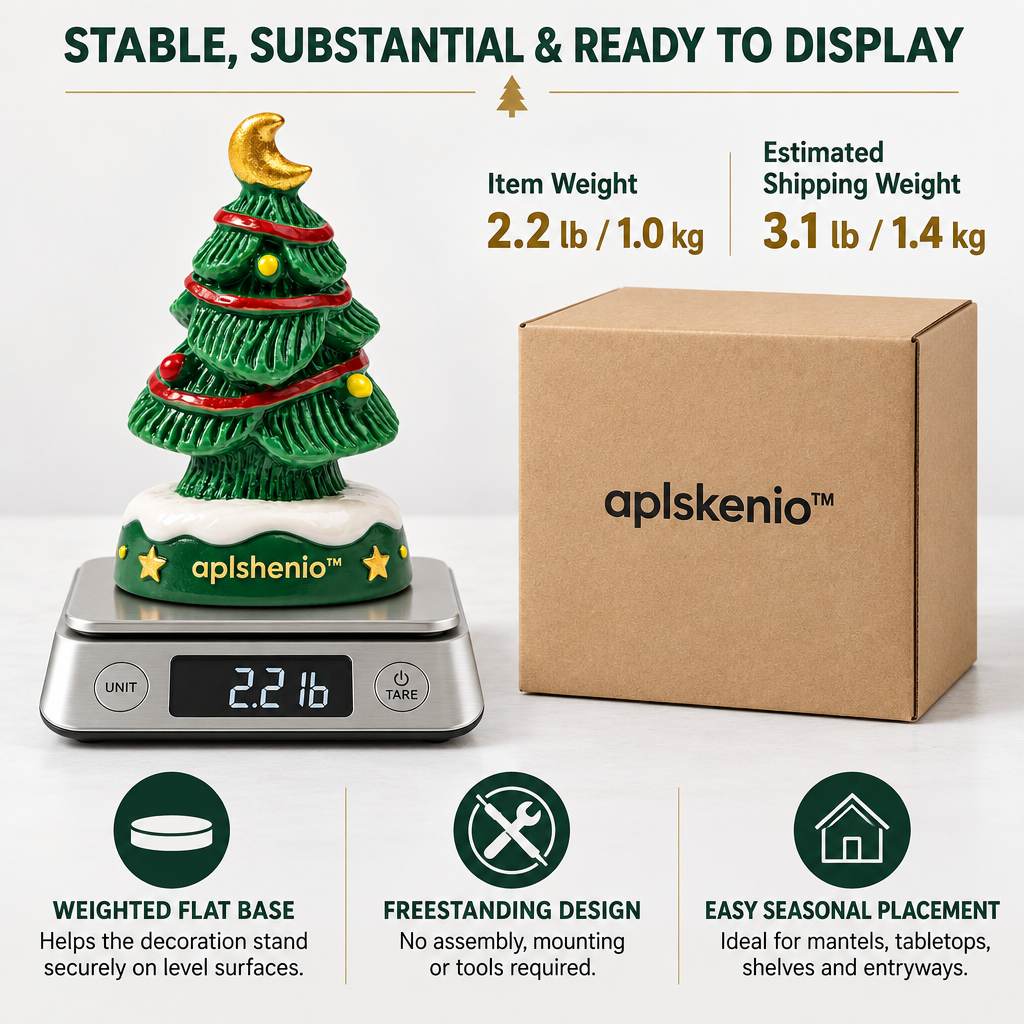 aplskenio™ Moonlit Christmas Tree Figurine – Whimsical Moon-Topped Tabletop Holiday