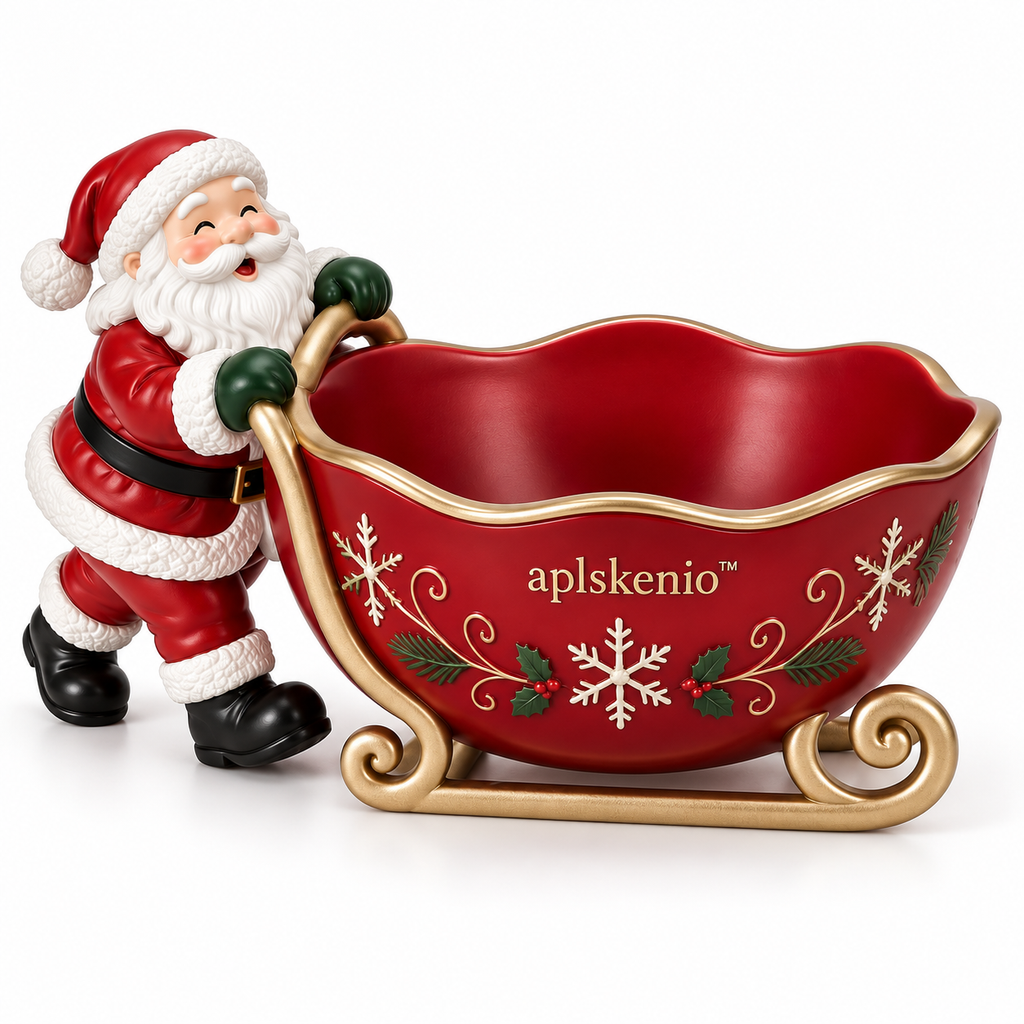 APLSKENIO™ Santa Sleigh Christmas Candy Bowl – Hand-Painted Holiday Tabletop Decoration for Wrapped Candy, Gifts & Ornaments