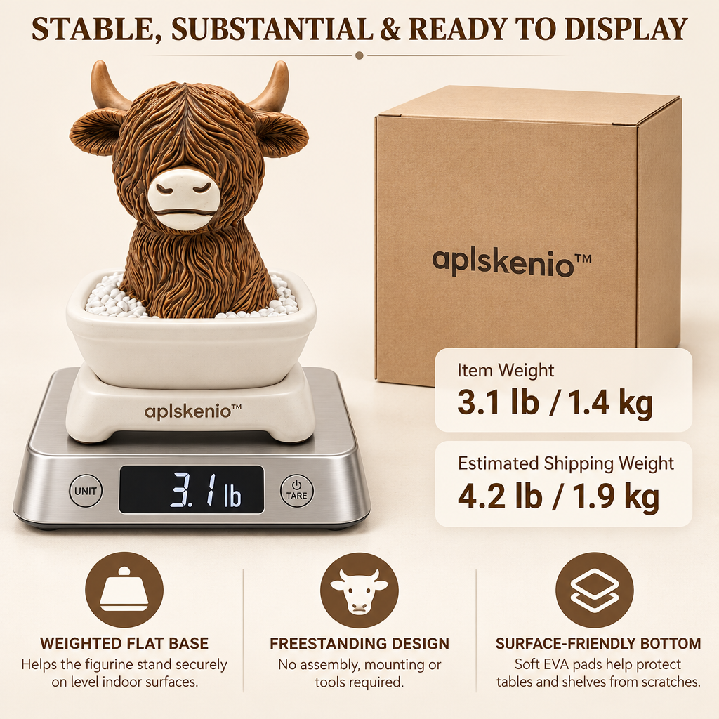 aplskenio™ Highland Cow Pebble Pot Figurine