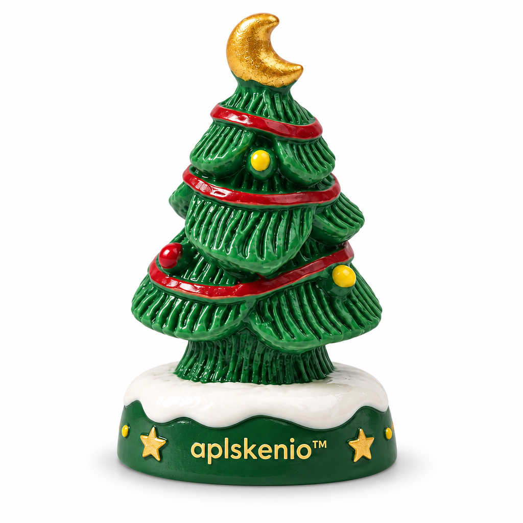 aplskenio™ Moonlit Christmas Tree Figurine – Whimsical Moon-Topped Tabletop Holiday