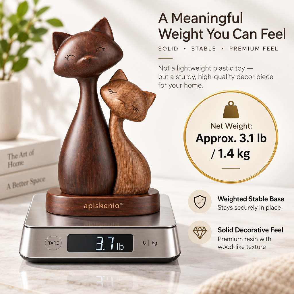 aplskenio™ Mother & Kitten Wooden Cat Sculpture