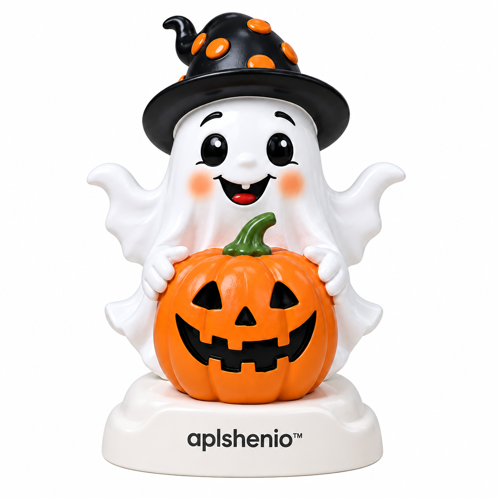 aplskenio™ Halloween Ghost & Jack-O’-Lantern Figurine – Resin Tabletop Decor