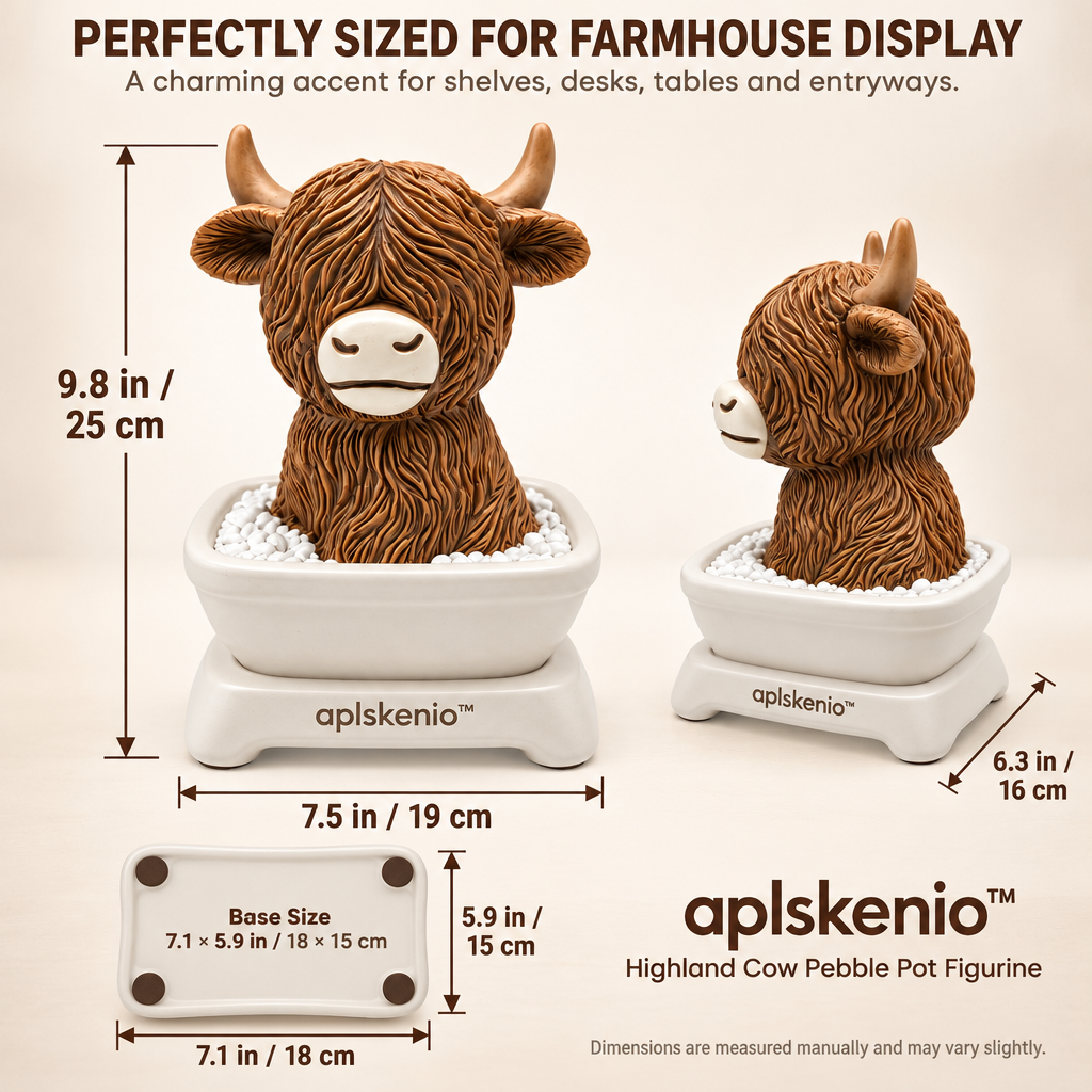 aplskenio™ Highland Cow Pebble Pot Figurine