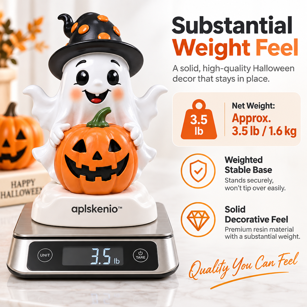 aplskenio™ Halloween Ghost & Jack-O’-Lantern Figurine – Resin Tabletop Decor