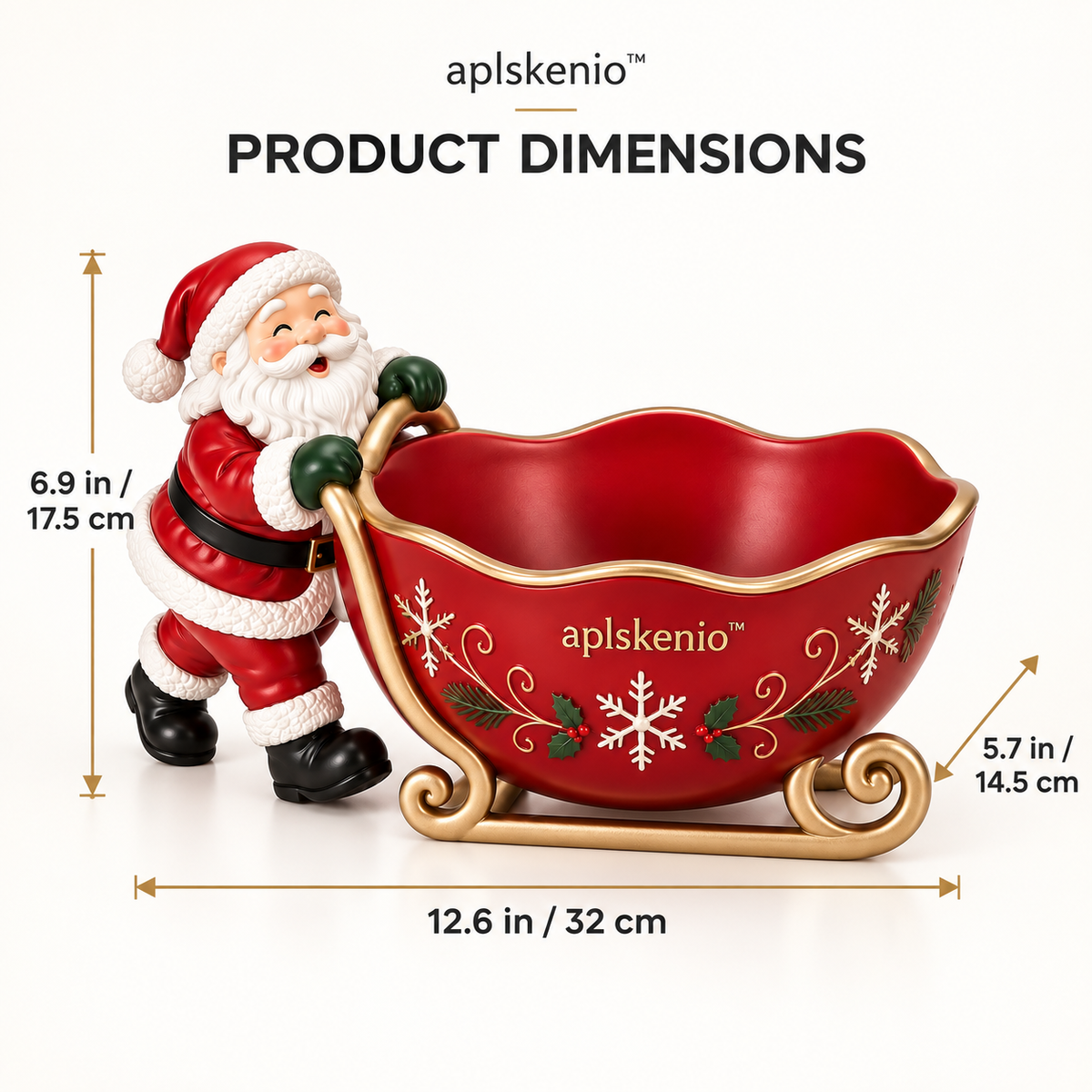 APLSKENIO™ Santa Sleigh Christmas Candy Bowl – Hand-Painted Holiday Tabletop Decoration for Wrapped Candy, Gifts & Ornaments