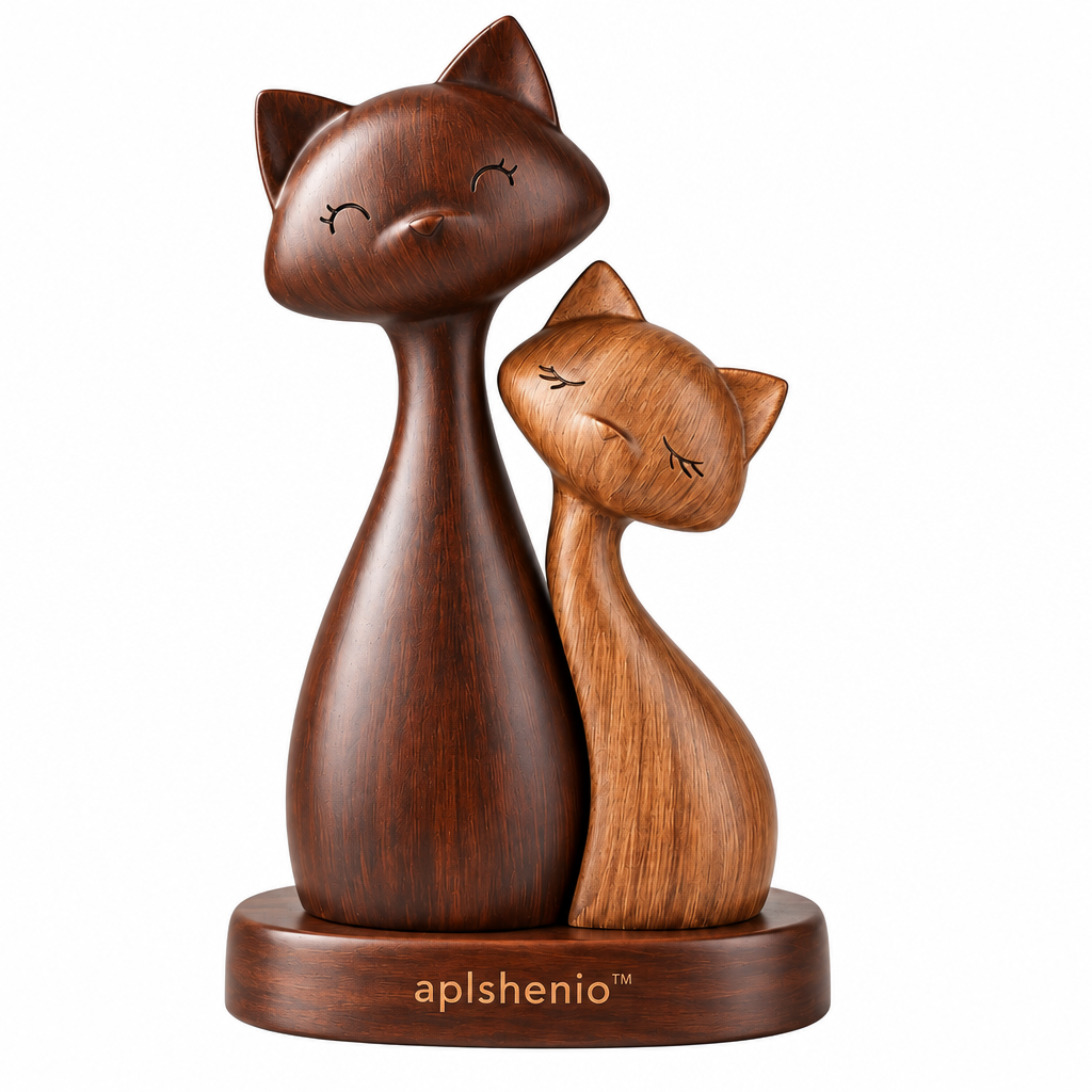 aplskenio™ Mother & Kitten Wooden Cat Sculpture