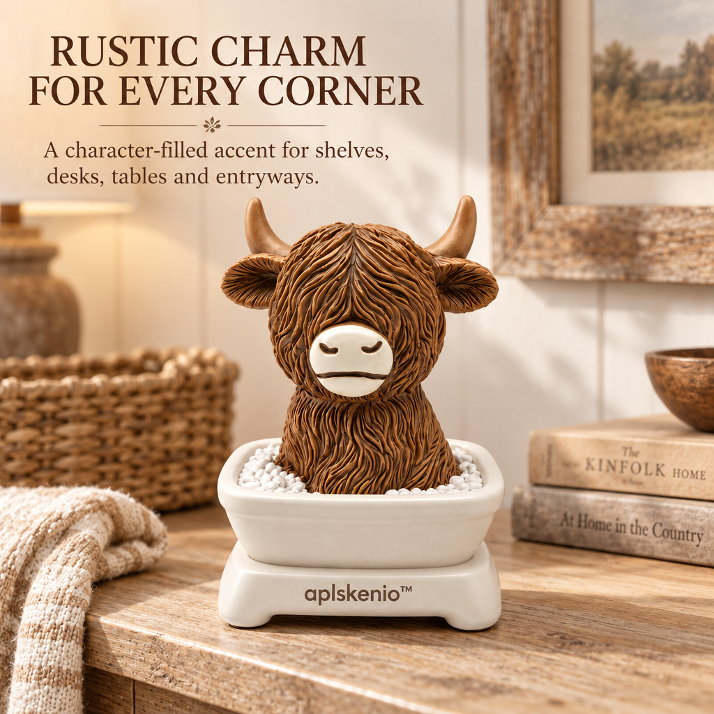 aplskenio™ Highland Cow Pebble Pot Figurine
