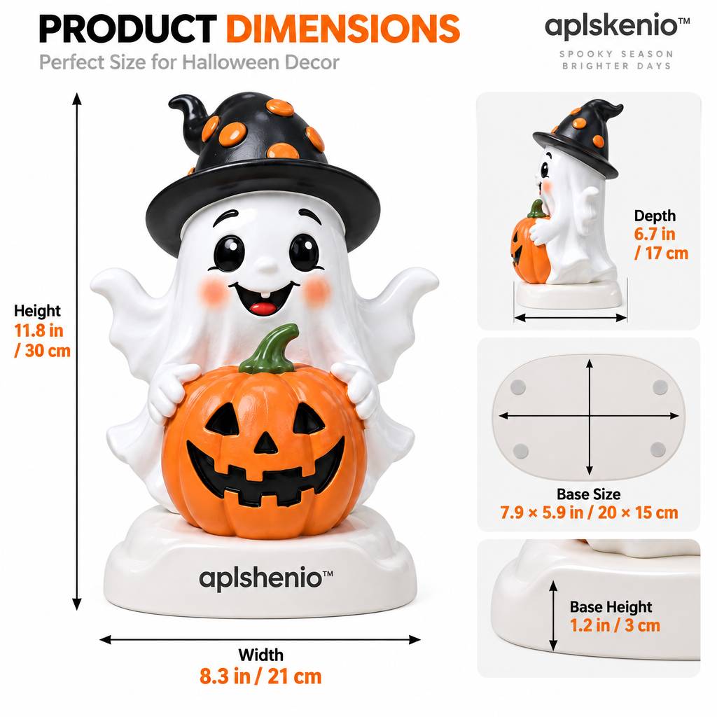 aplskenio™ Halloween Ghost & Jack-O’-Lantern Figurine – Resin Tabletop Decor