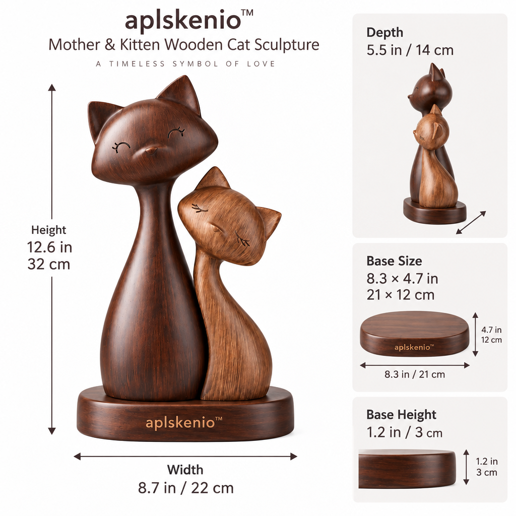 aplskenio™ Mother & Kitten Wooden Cat Sculpture