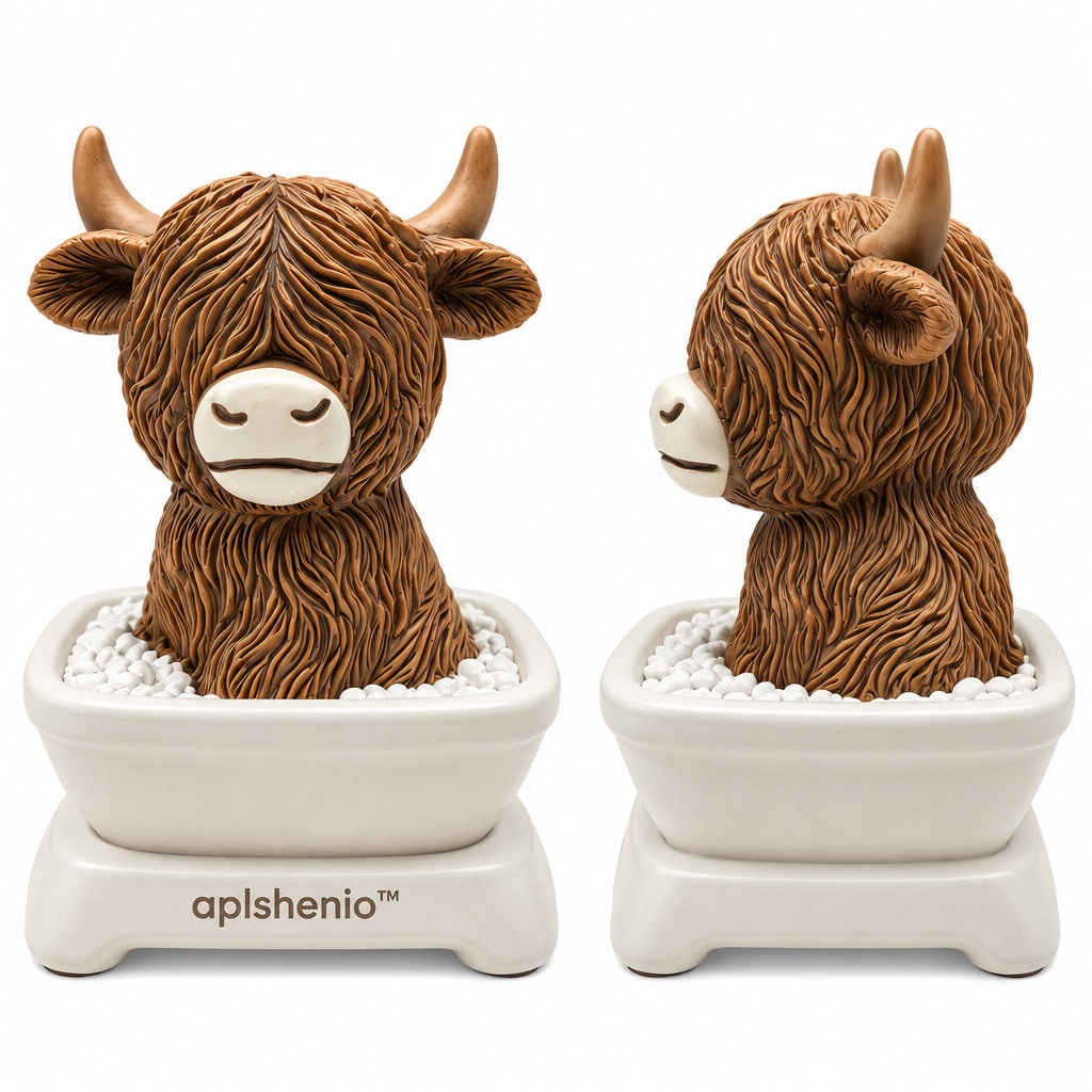 aplskenio™ Highland Cow Pebble Pot Figurine