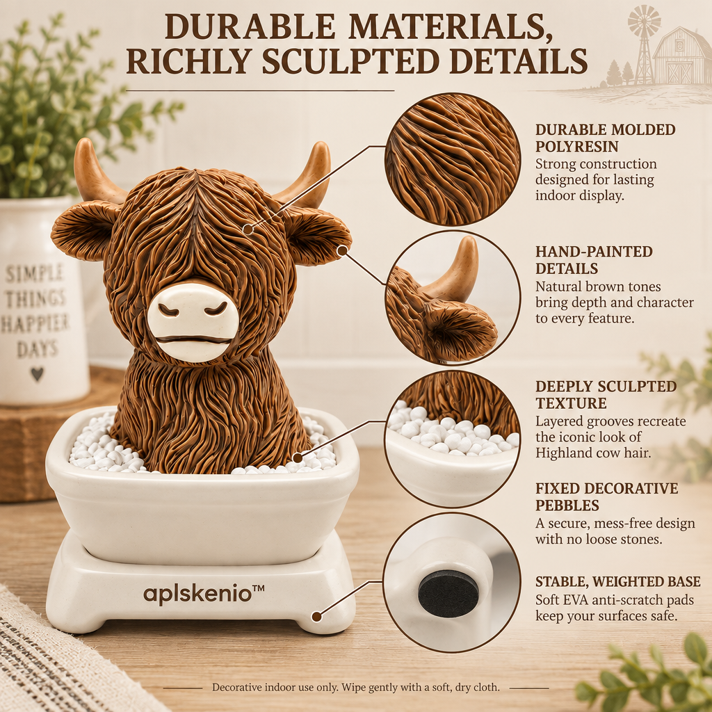 aplskenio™ Highland Cow Pebble Pot Figurine