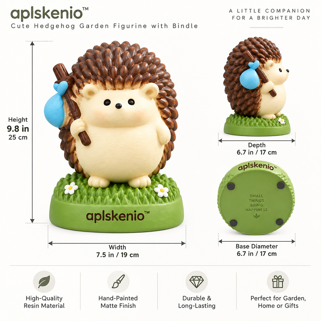 aplskenio™ Cute Hedgehog Garden Figurine with Bindle