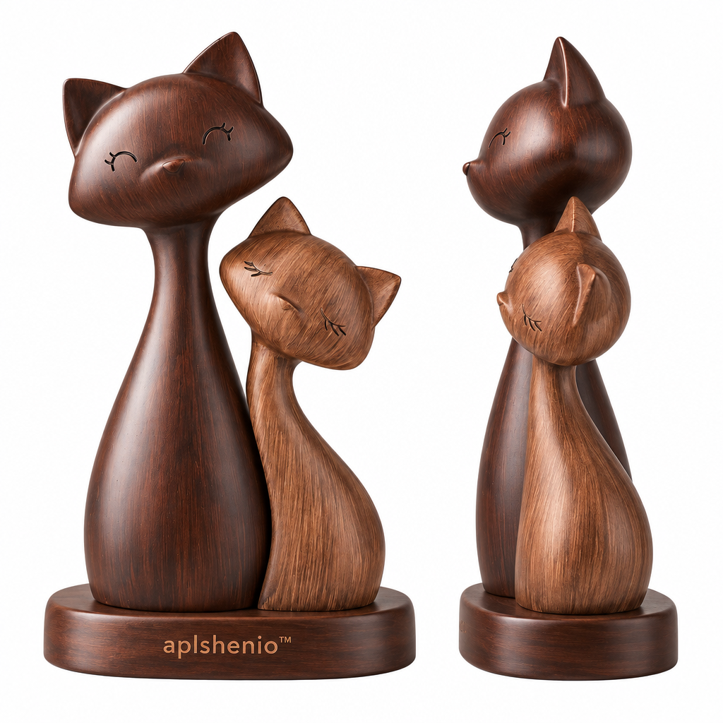 aplskenio™ Mother & Kitten Wooden Cat Sculpture