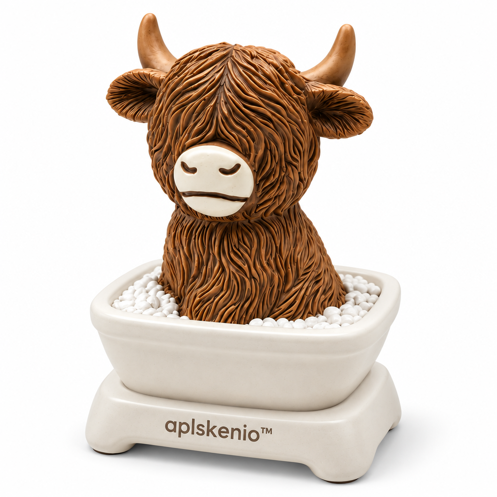 aplskenio™ Highland Cow Pebble Pot Figurine