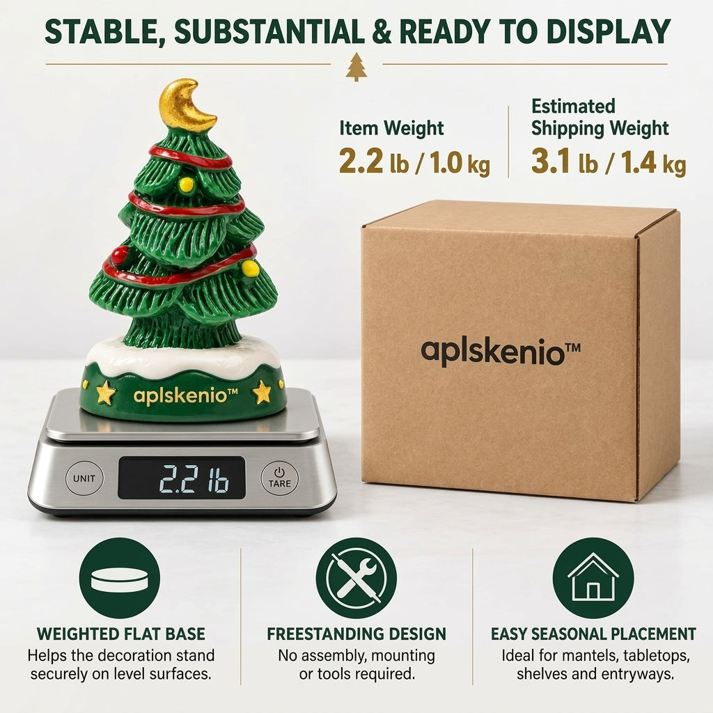 aplskenio™ Moonlit Christmas Tree Figurine – Whimsical Moon-Topped Tabletop Holiday